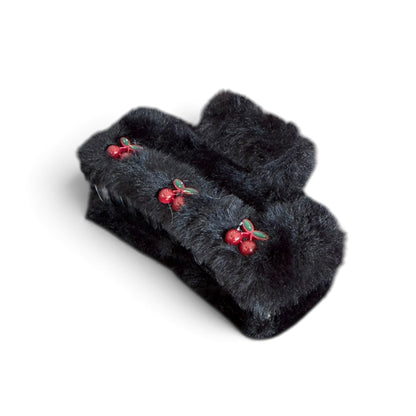Fluffy Thick Black Fur Hair Clip