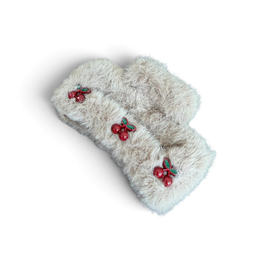 Fluffy Thick Greige Fur Hair Clip