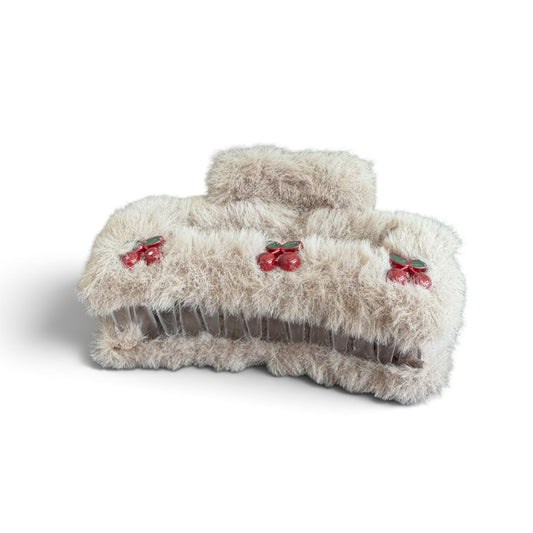 Fluffy Thick Greige Fur Hair Clip