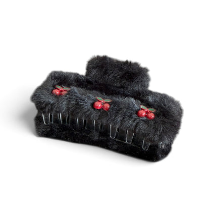 Fluffy Thick Black Fur Hair Clip