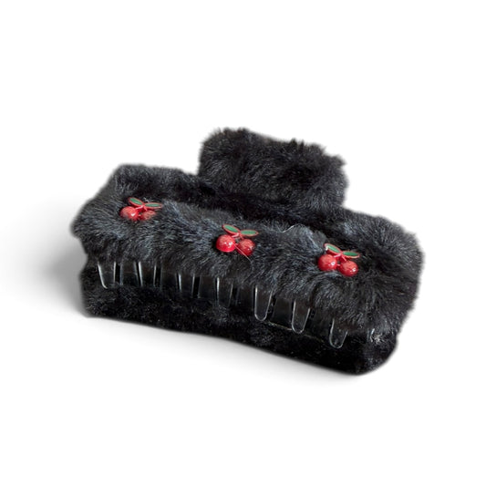 Fluffy Thick Black Fur Hair Clip