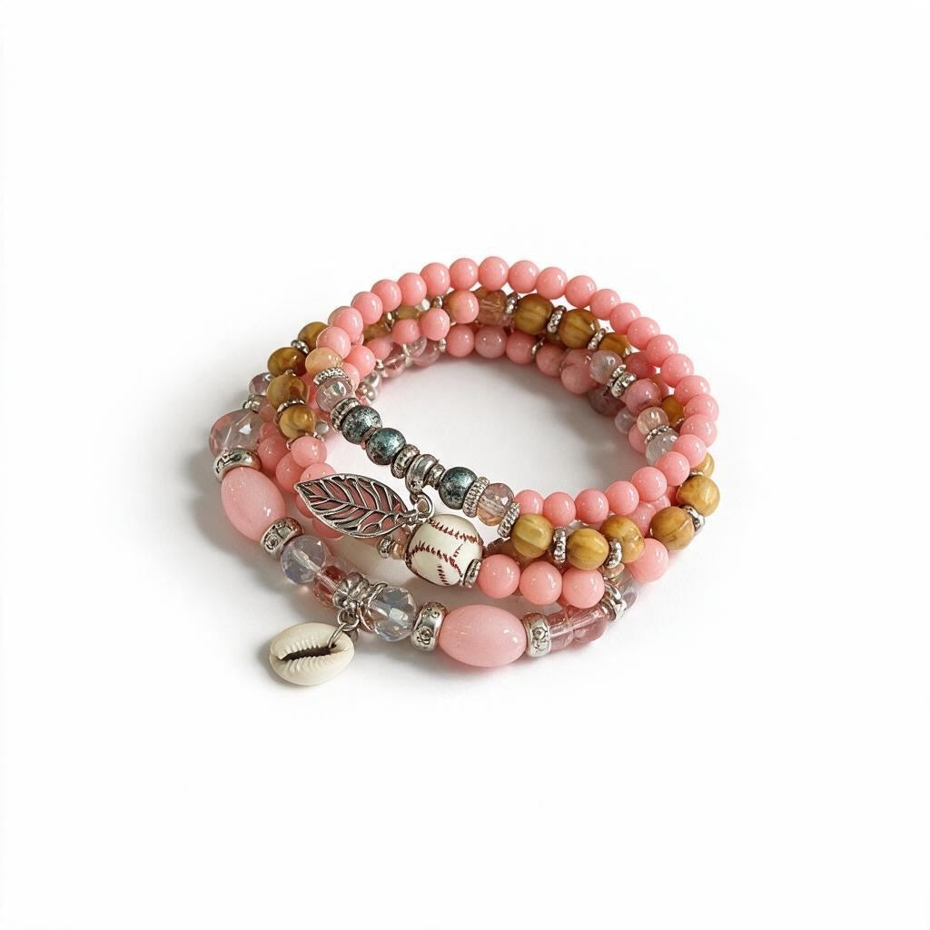 Coral Boho Charm Bracelet Set